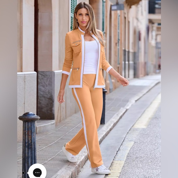 Boston Proper Pants - Boston Proper peach color Two-Piece Pantsuit with White Trim.